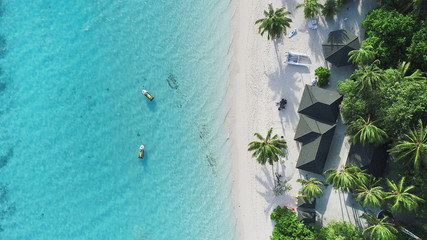 beautiful aerial view of maldives and tropical beach . travel and vacation concept