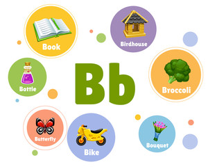 vector illustration colored set objects with B letter