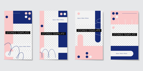 Editable template for Stories and Streams. Blue, pink and white geometric elements.