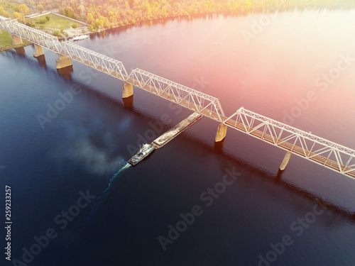 Cuadros en Lienzo Scenic aerial cityscape of Kiev and river Dnipro at sunset