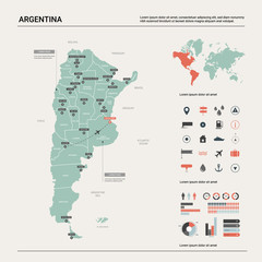 Wall Mural - vector map of argentina . high detailed country map with division, cities and capital buenos aires. 