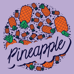 Wall Mural - Pineapple vector circle pattern with lettering. Funny doodle healthy food on a light background