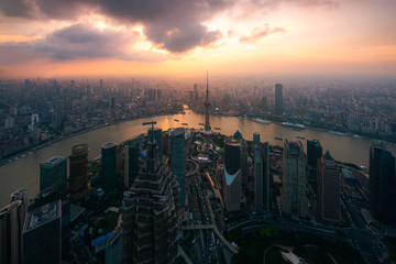 Wall Mural - Aerial view of the skyscrapers of Pudong and huangpu River. Shanghai, China.