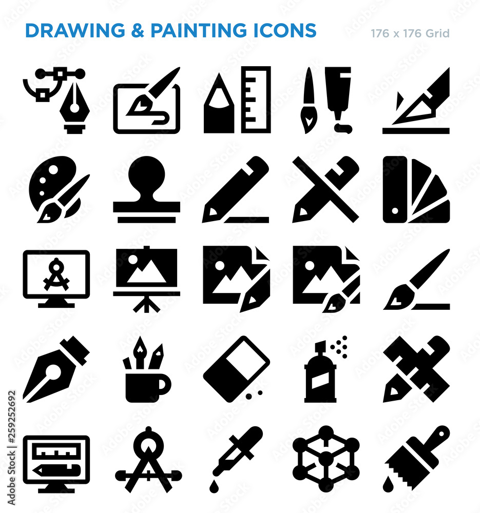 Drawing And Painting Vector Icon Set Stock Vector | Adobe Stock