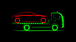 tow truck with full loading simple side view schematic image on black background