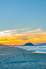 Poster - Long beach scene with landmark Mount Maunganui in distance