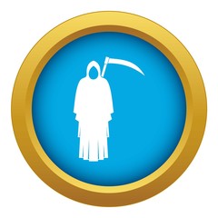 Wall Mural - Death with scythe icon blue vector isolated on white background for any design