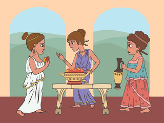 Wall Mural - cartoon ancient greek women party