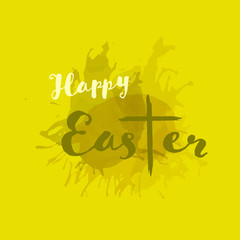 Sticker - Christian worship and praise. Cross in watercolor style. Text : Happy Easter