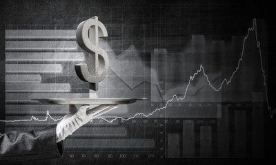 Wall Mural - Waiter presenting dollar symbol on tray.