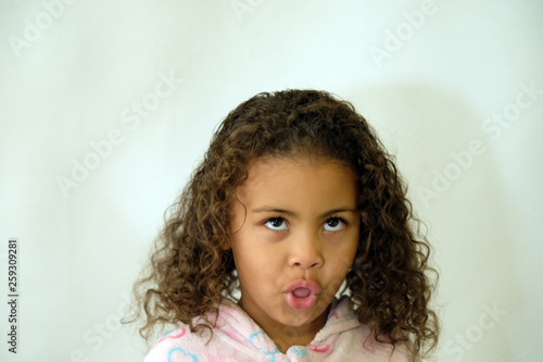 Cute Girl Daughter Curly Hair Mixed Race Silly Face Buy This