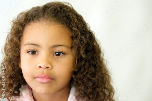 Cute Girl Daughter Curly Hair Mixed Race Thinking Buy This Stock