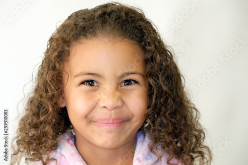 Cute Girl Daughter Curly Hair Mixed Race Funny Smile Buy This