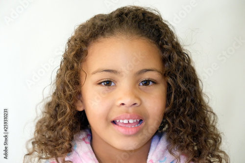 Cute Girl Daughter Curly Hair Mixed Race Happy Face Buy This