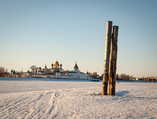 Wall Mural - Old architecture of russian town. Beautiful church, domes, stone walls...