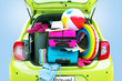 Overloaded Green Car Bright Suitcases Summer Accessories
