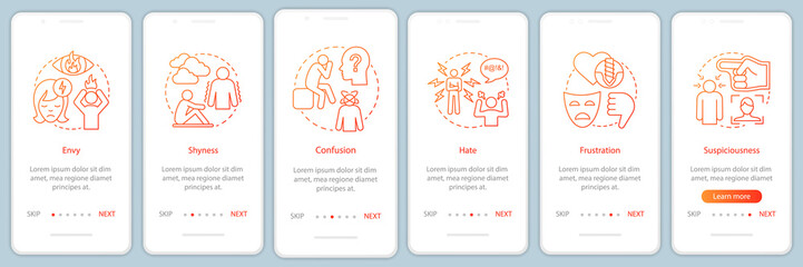 Hard feelings onboarding mobile app page screen with linear concepts