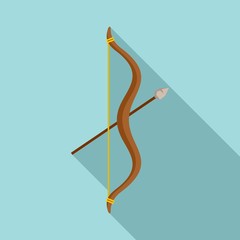 Sticker - Stone age bow arrow icon. Flat illustration of stone age bow arrow vector icon for web design