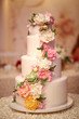 Delicious wedding cake on table