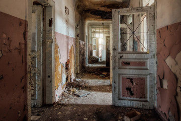 Sticker - Corridor of old abandoned hospital