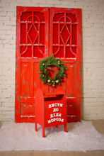 New Year's Wreath On The Red Door The Inscription On The Letter Box To Santa Claus