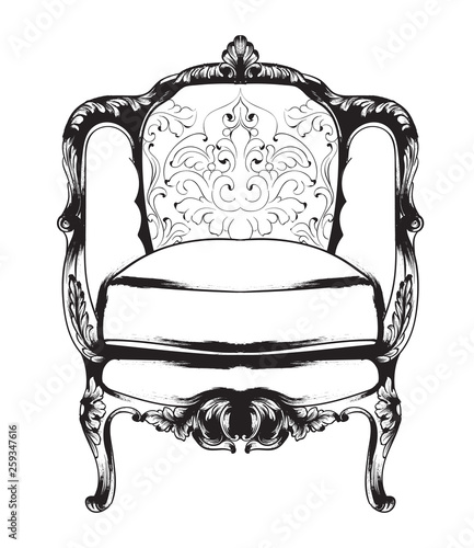 Royal chair Vector. Royal style decotations. Victorian ornaments engraved. Im...
