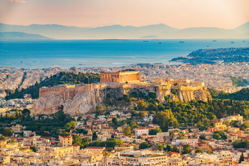 Panoramic aerial view of Athens, Greece at summer day