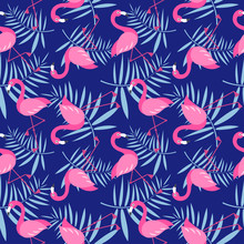 Seamless Pattern With Cute Pink Flamingo Birds
