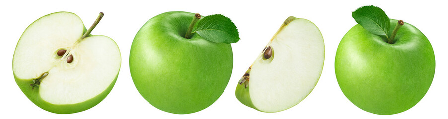 Wall Mural - green apple set isolated on white background