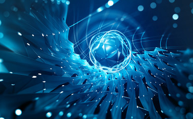 Aufkleber - Abstract tech background 3d illustration. Information stream in era big data. Futuristic smart community