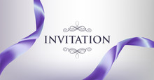 Purple Invitation Card With Beautiful Ribbons. Vector Illustration