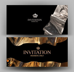 Wall Mural - Vip invitation with golden and silver  metallic elements. Vector illustration