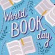 World book day, hand lettering typography modern poster design with open books