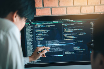 Wall Mural - developing programming and coding technology working in a software engineers developing applications
