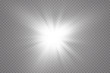 Leinwandbild Motiv Glow light effect. Starburst with sparkles on transparent background. Vector illustration. Sun
