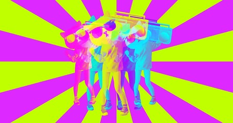 Wall Mural - Animation gif art. Dancing Kitty iat geometry background