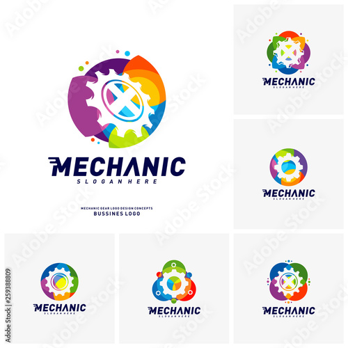 Set Of Colorful Gear Logo Design Concepts Mechanical Gear Logo