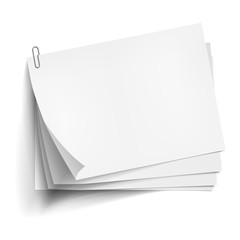 Wall Mural - White sheets of paper with metal paper clip. Metal paper clip attached to paper. Stack of paper sheets. Vector illustration.