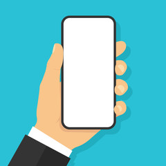 Wall Mural - hand holding smartphone. flat style - stock vector.