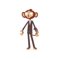 Sticker - Bewildered monkey businessman cartoon character dressed in human suit vector Illustration on a white background