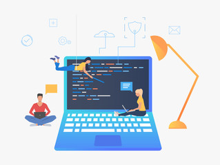 Laptop and people using computer apps vector illustration
