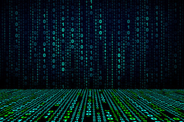 illustration of binary code, cyber reality room