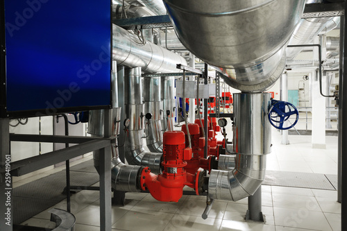 Boiler Room With Pumps And Pipe Lines Supplying Steam With