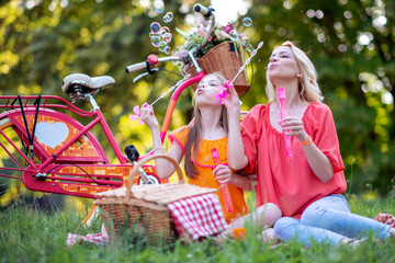 Wall Mural - Family having picnic in summer park