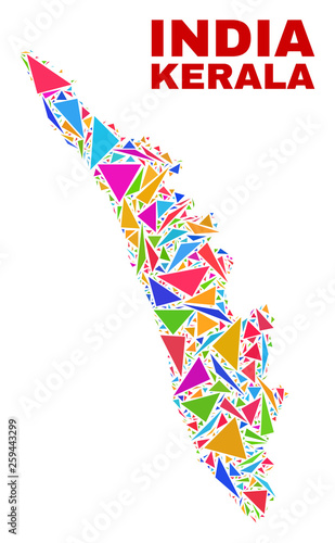 Mosaic Kerala State Map Of Triangles In Bright Colors Isolated On A White Background Triangular Collage In Shape Of Kerala State Map Abstract Design For Patriotic Illustrations Stock Vector Adobe Stock