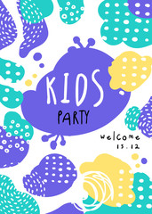 Poster - Kids party poster with date, template can be used for placard, invitation, banner, card, flyer vector Illustration