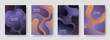 © SunwArt - Gradient liquid shapes abstract covers vector set. Futuristic poster backgrounds design. Organic bubble fluid splash shapes, oil drop molecular mixture concept pattern. Cover templates.