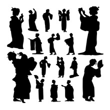 Geisha Silhouettes. Good Use For Symbol, Logo, Web Icon, Mascot, Sign, Or Any Design You Want.