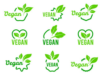 Wall Mural - Vegan icon. Set of badges, emblems and stamps vector.