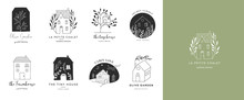Collection Of The Hand Drawn Home, House Logos, Icons, Gardens And Cabins. Vector Illustrations